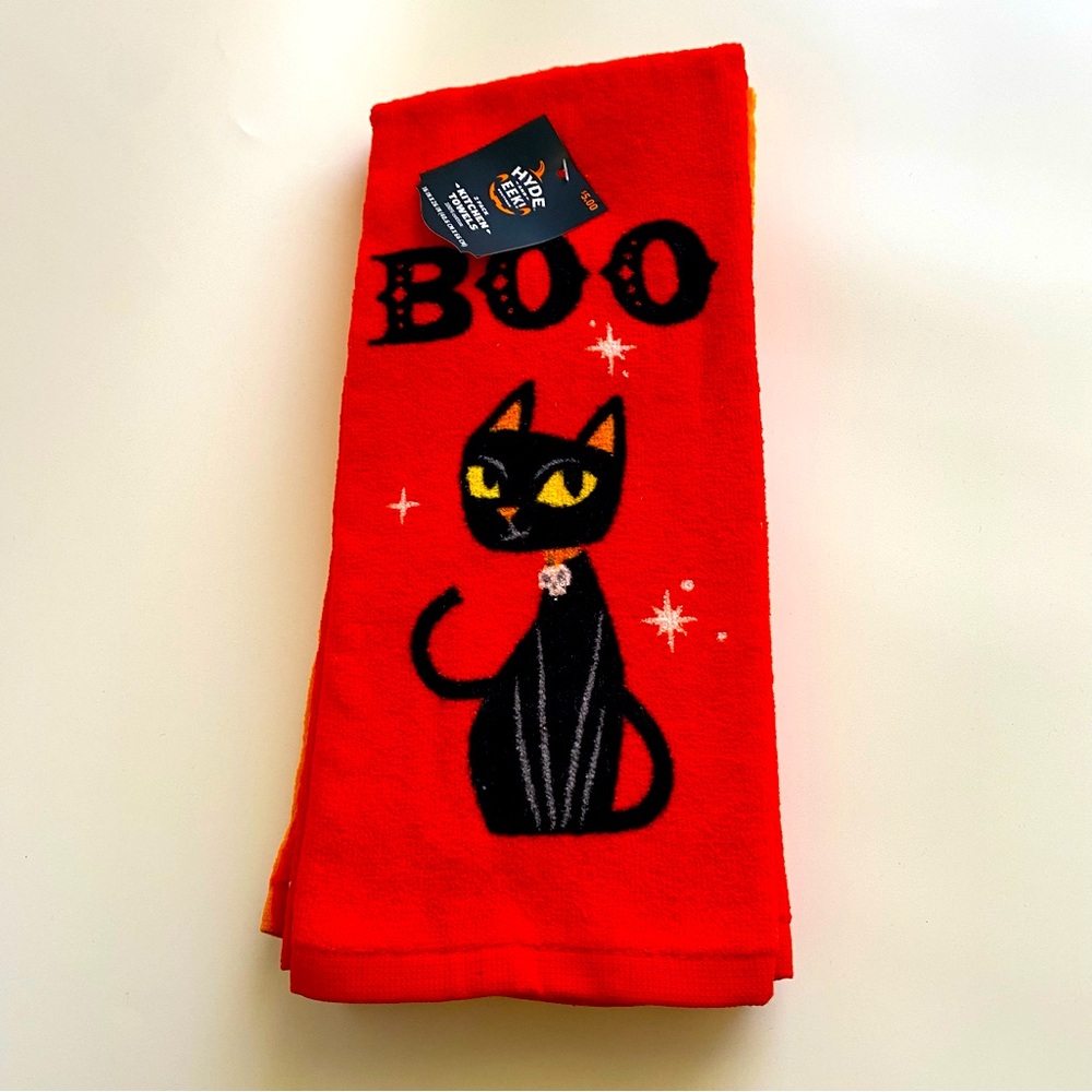 NWT Target Hyde And Eek Halloween Retro Black Cat 2-pack Kitchen Towels